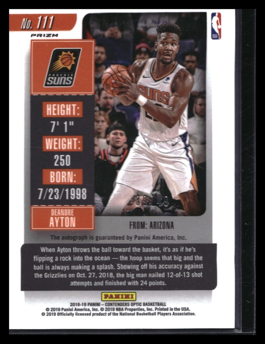 2018-19 Contenders Optic Deandre Ayton Rookie Ticket Auto Blue Prizm 39/49
