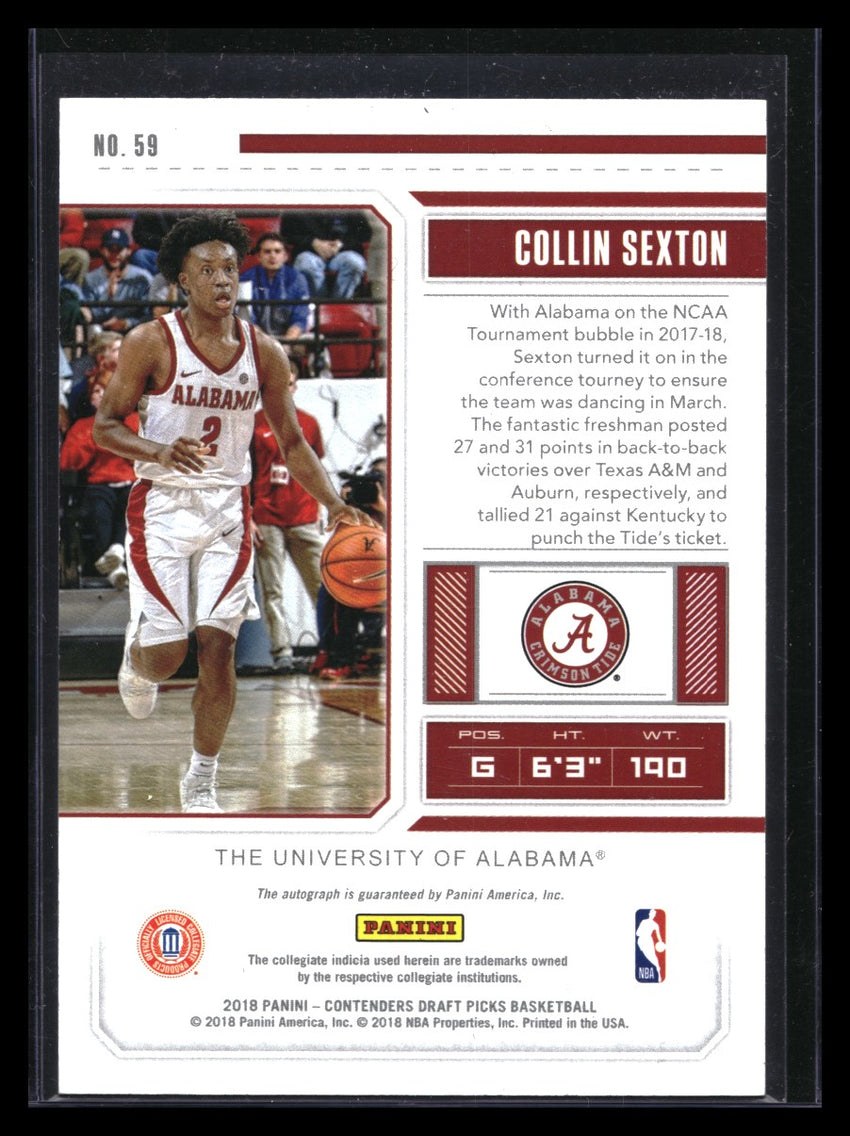 2018-19 Contenders Draft Picks Collin Sexton Championship Ticket Rookie Auto 1/1