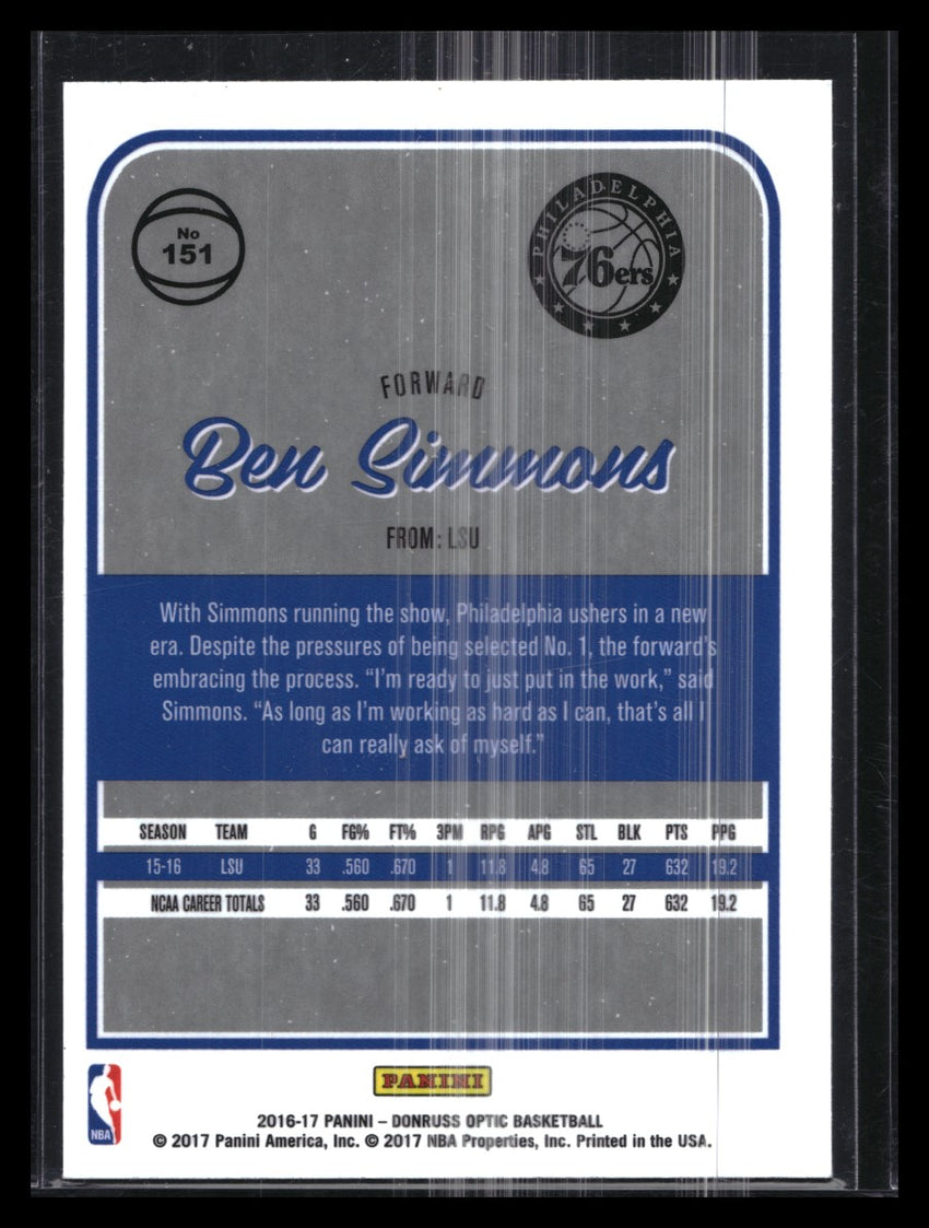 2016-17 Donruss Optic Ben Simmons Rookie Base No 151