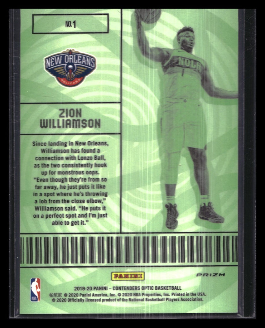 2019-20 Contenders Optic Zion Williamson Lottery Ticket Rookie Silver Prizm No 1