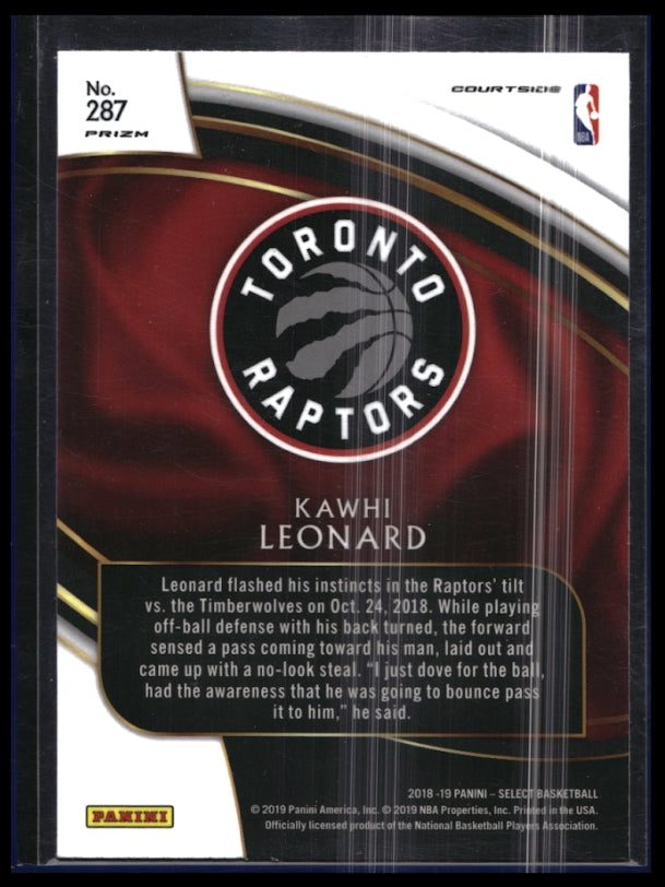 2018-19 Select Kawhi Leonard Courtside Silver Prizm Sp No 287