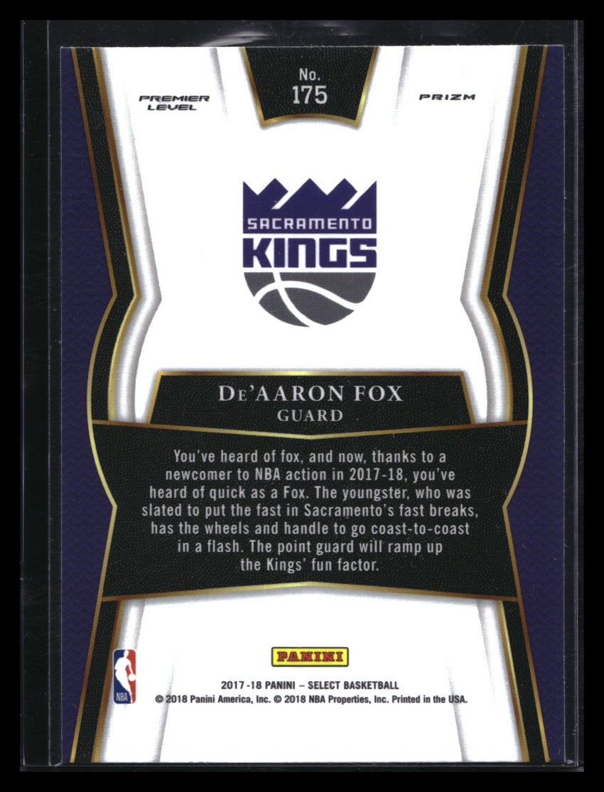 2017-18 Select Deaaron Fox Premier Level Rookie Silver Prizm No 175