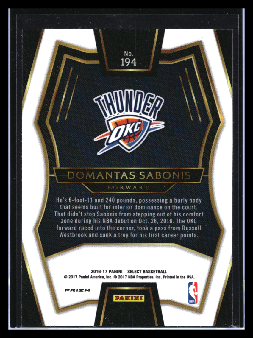 2016-17 Select Domantas Sabonis Premier Level Rookie Tri-color No 194