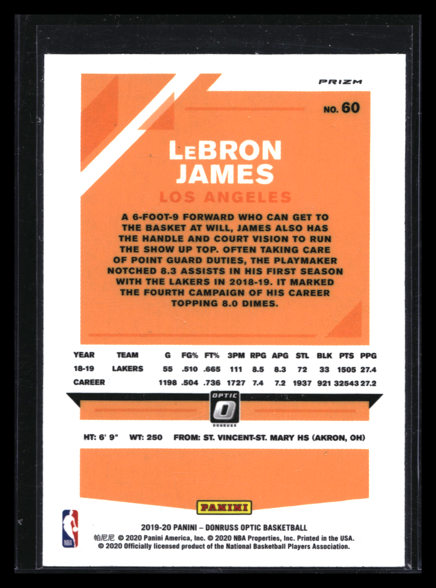 2019-20 Donruss Optic LEBRON JAMES Holo Silver Prizm #60