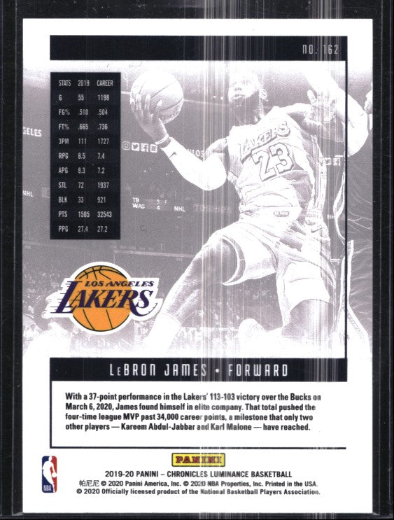 LeBron James 2019 Panini Chronicles Basketball Card #162 Graded PSA 10
