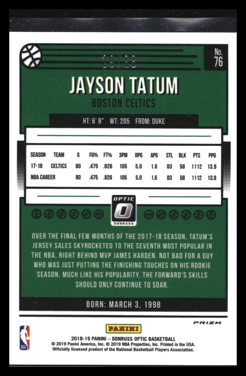2018-19 Donruss Optic Jayson Tatum Choice Red Mojo 29/88