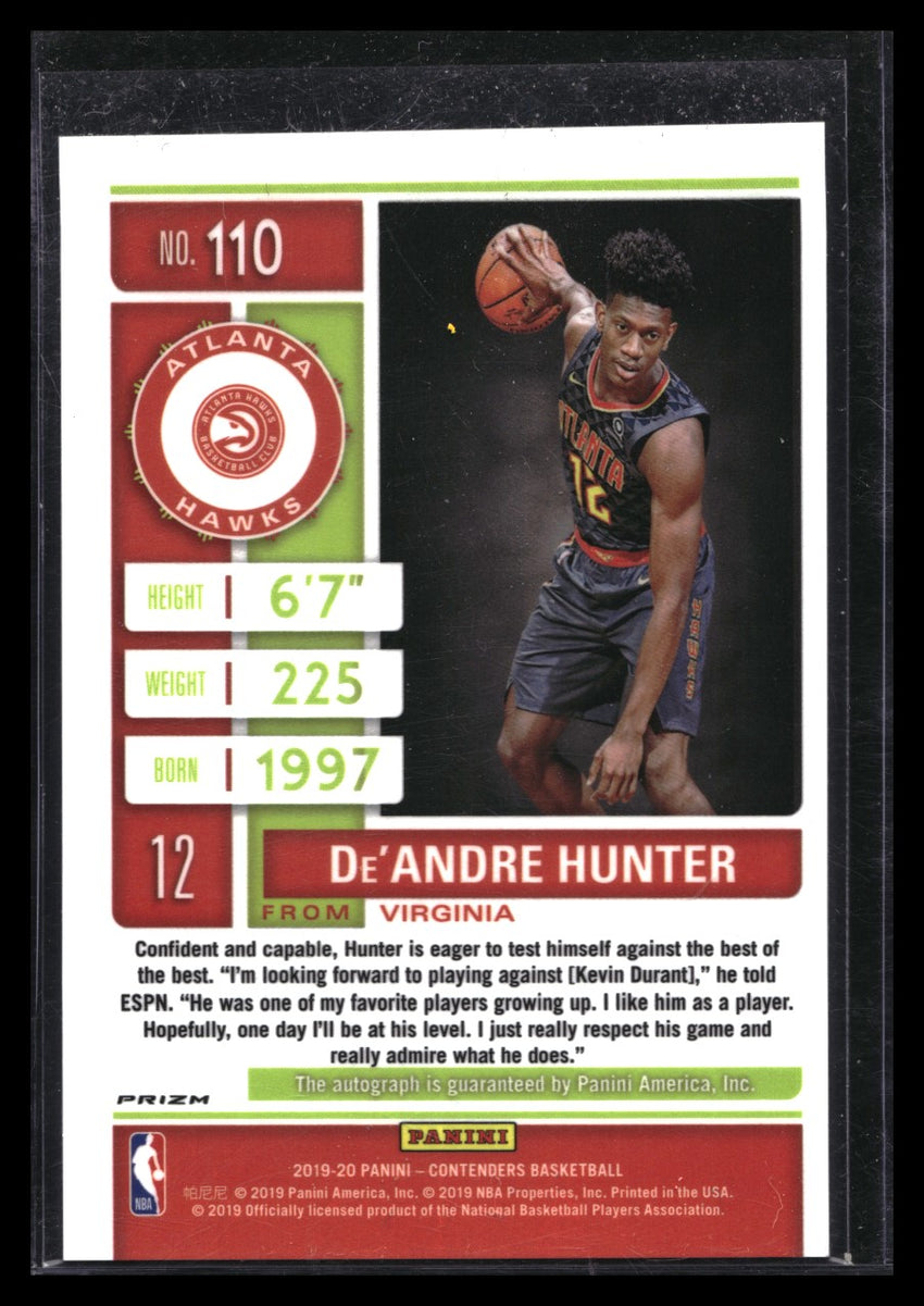 2019-20 Contenders Deandre Hunter Rookie Ticket Green Shimmer Auto Ssp No 110