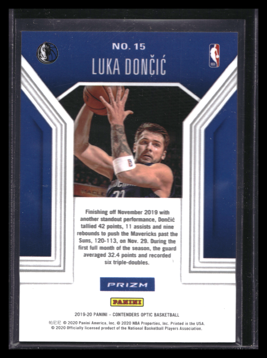 2019-20 Contenders Optic LUKA DONCIC Playing Numbers Game Silver Prizm #15