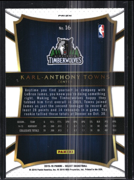 2015-16 Select Karl Anthony-towns Concourse Rookie Silver Prizm No 16 A