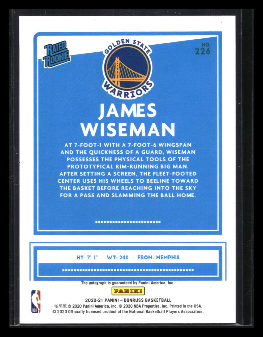 2020-21 Donruss James Wiseman Rated Rookie Signatures Auto Choice No 226 A