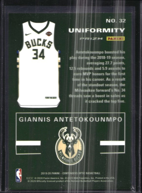 2019-20 Contenders Optic GIANNIS ANTETOKOUNMPO Uniformity Silver Prizm #32