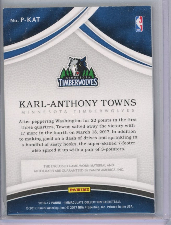2016-17 Immaculate Karl-anthony Towns Patch Auto Jersey Number Acetate 8/32