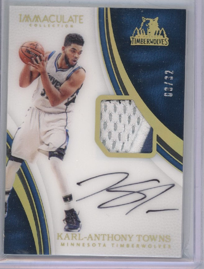 2016-17 Immaculate Karl-anthony Towns Patch Auto Jersey Number Acetate 8/32