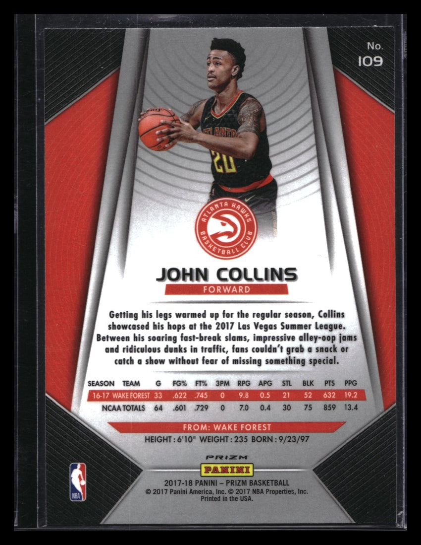 2017-18 Prizm John Collins Fast Break Rookie Silver Disco No 109