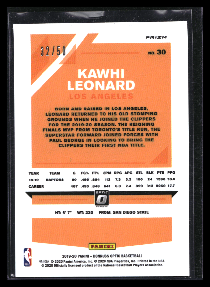 2019-20 Donruss Optic Kawhi Leonard Fast Break Blue Disco 32/50
