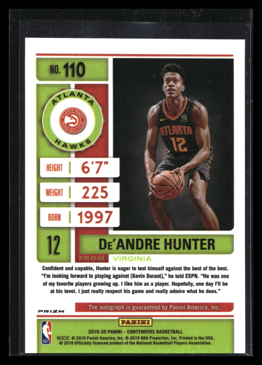 2019-20 Contenders Deandre Hunter Rookie Ticket Auto Premium Silver No 110 A