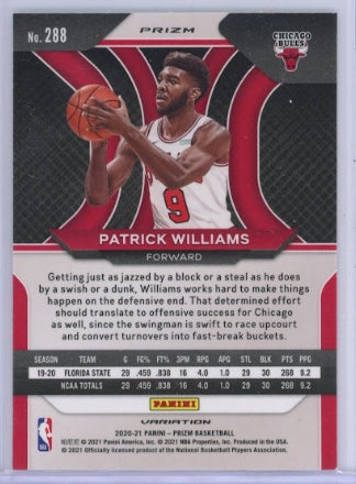 2020-21 Prizm Patrick Williams Rookie Variation Fast Break Silver Disco No 288