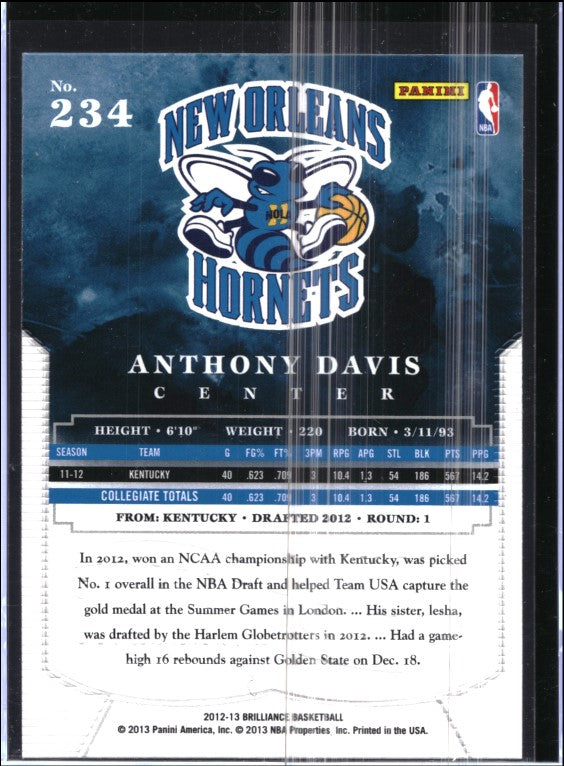 2012-13 Brilliance Anthony Davis Rookie Base No 234