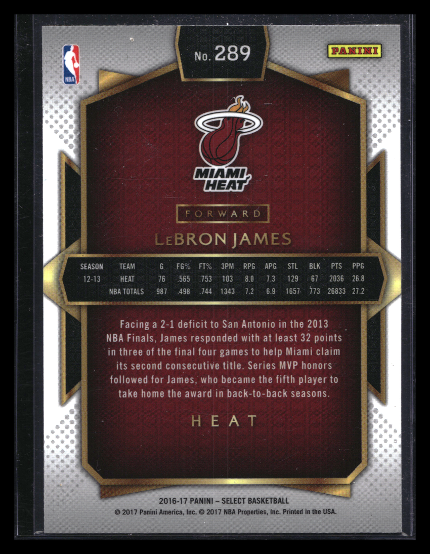 2016-17 Select Lebron James Courtside Base No 289
