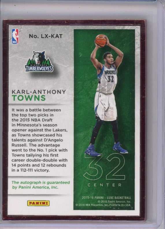 2015-16 Luxe Karl-anthony Towns Rookie Metal Frame Auto Ruby Red 23/49