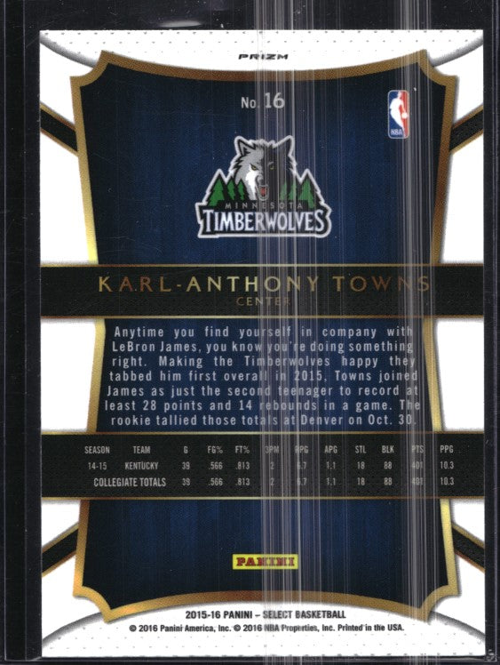 2015-16 Select Karl Anthony-towns Concourse Rookie Silver Prizm No 16 B