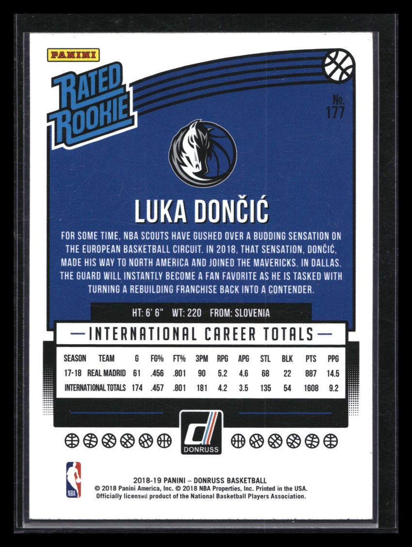 2018-19 Donruss Luka Doncic Rated Rookie Base No 177 B
