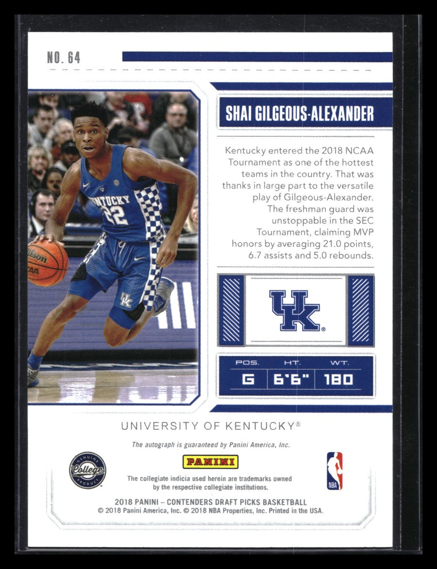2018-19 Contenders Draft Pick Shai Gilgeous-alexander Rookie Ticket Auto 22/99