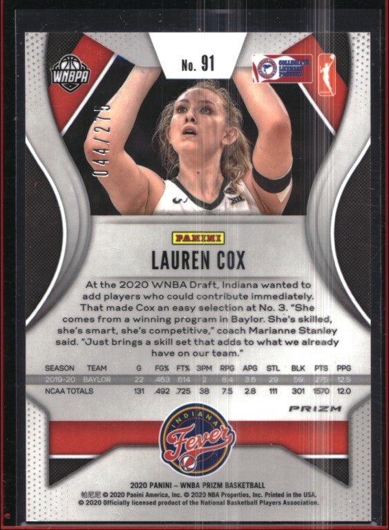 2020 Wnba Prizm Lauren Cox Rookie Red 44/275