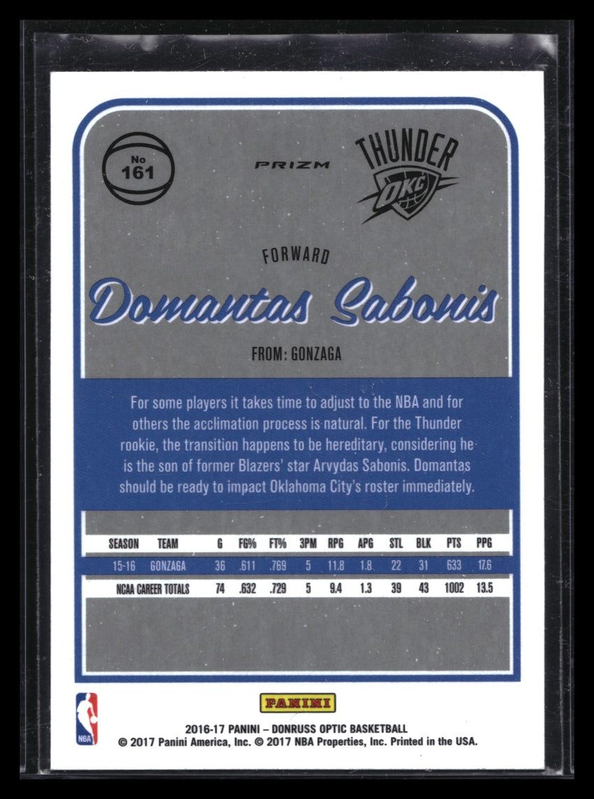 2016-17 Donruss Optic Domantas Sabonis Rookie Holo Silver Prizm No 161