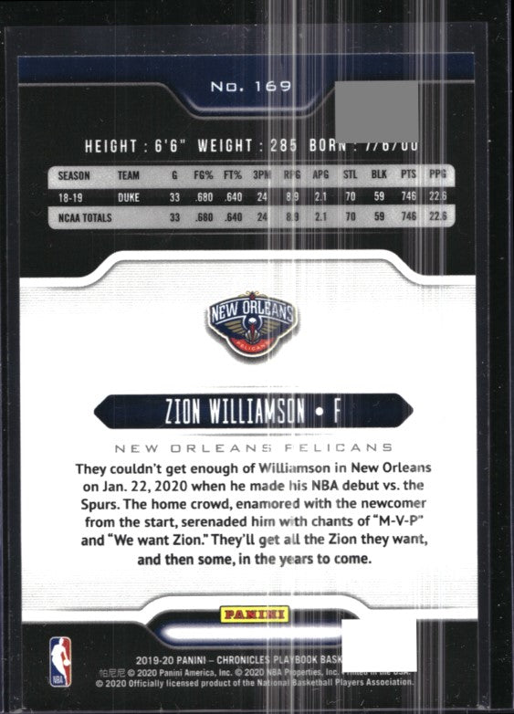 2019-20 Chronicles ZION WILLIAMSON Playbook Rookie Pink #169