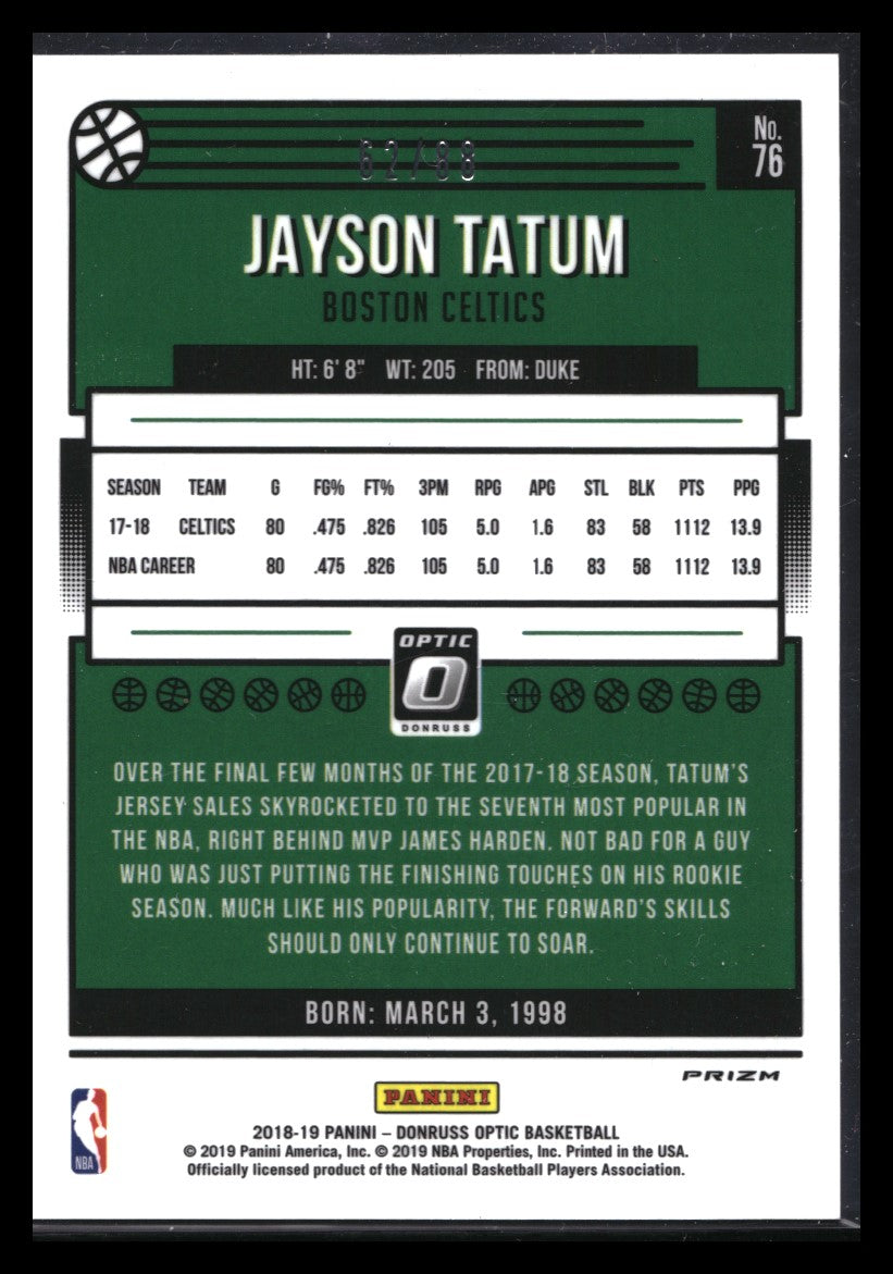 2018-19 Donruss Optic Jayson Tatum Choice Red Mojo 62/88