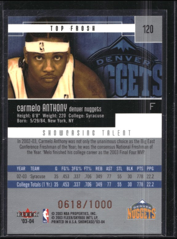2003-04 Fleer Showcase Carmelo Anthony Rookie 618/1000