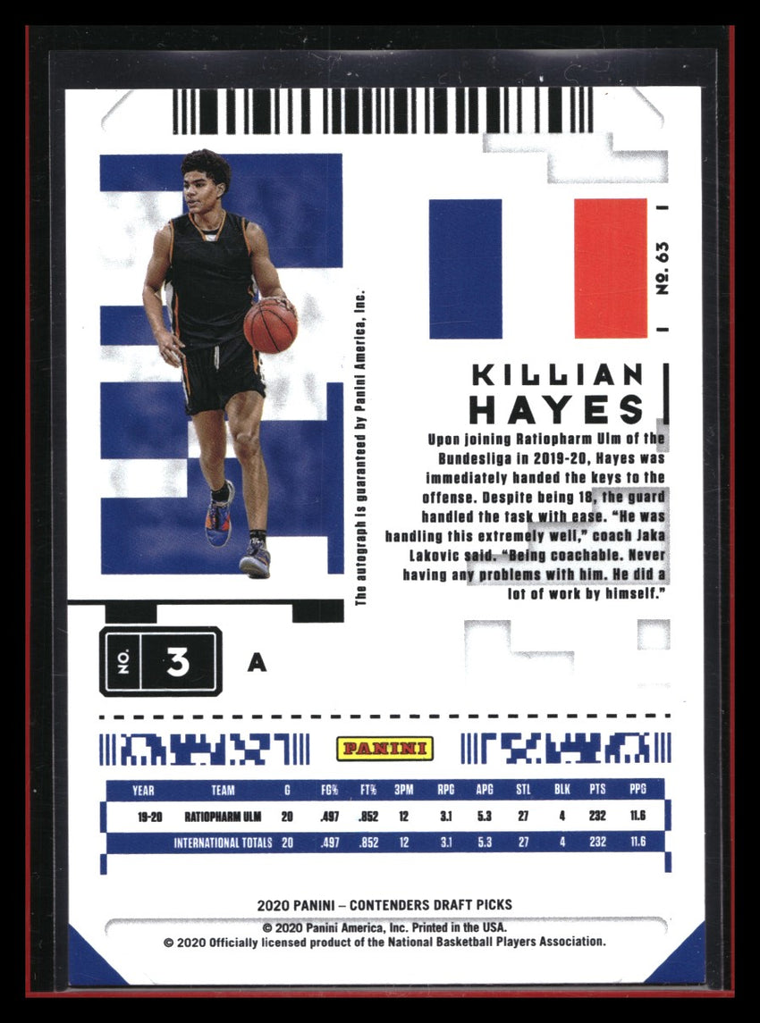 2020-21 Contenders Draft Picks Killian Hayes Tournament Ticket Rookie Auto 5/5