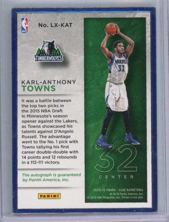 2015-16 Luxe Karl-anthony Towns Rookie Metal Frame Auto Sapphire Blue 4/25