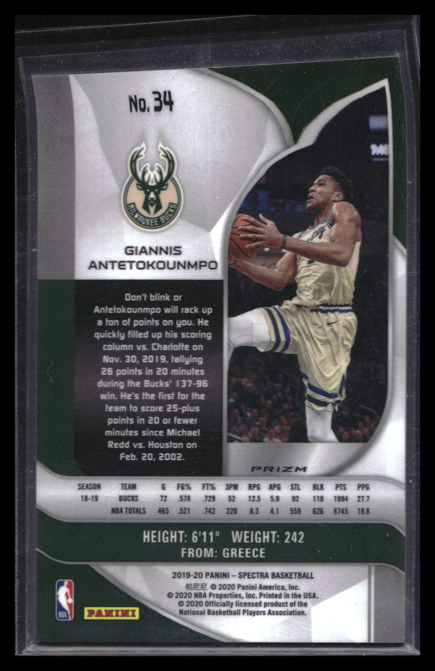 2019-20 Spectra Giannis Antetokounmpo Silver Prizm No 34