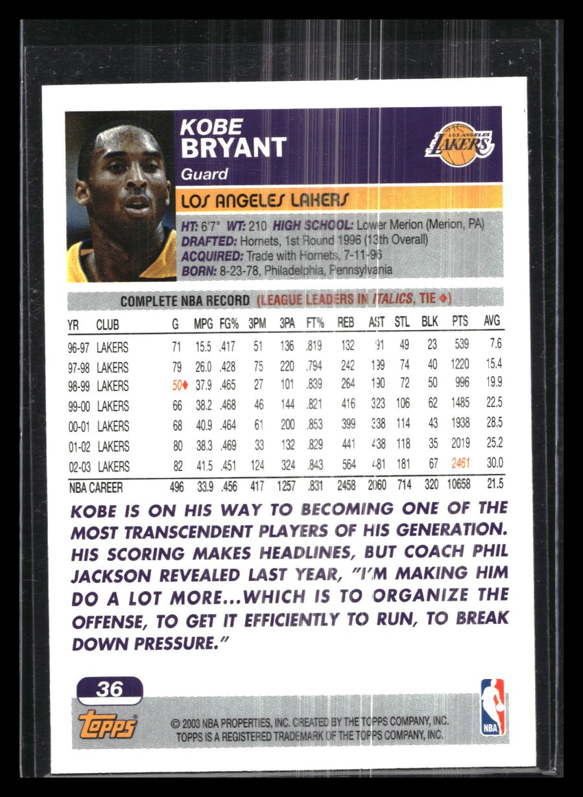 2003-04 Topps Kobe Bryant Base No 36