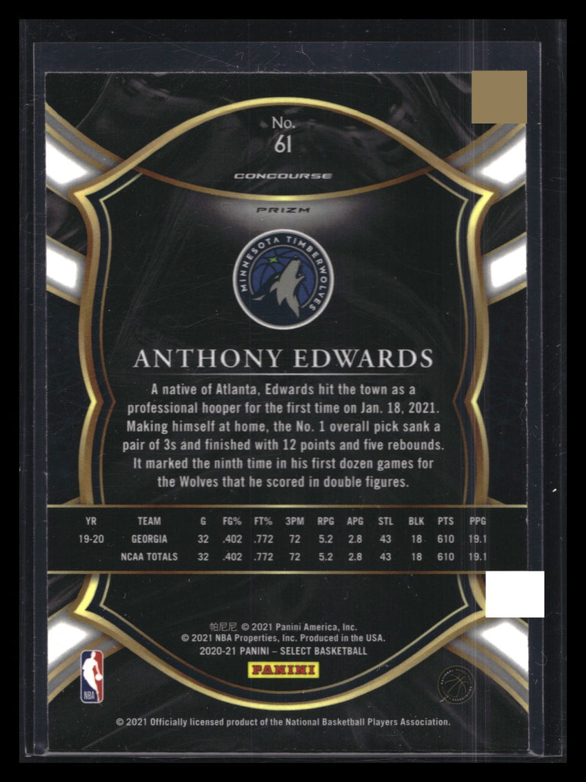 2020-21 Select Anthony Edwards Concourse Silver Prizm Rookie No 61