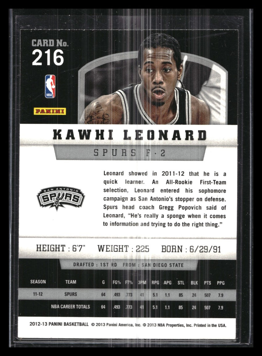 2012-13 Panini Base Set KAWHI LEONARD Rookie Base #216