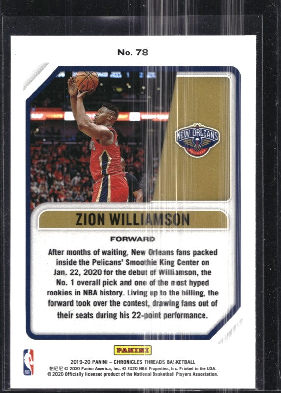 2019-20 Chronicles ZION WILLIAMSON Threads Rookie Pink #78
