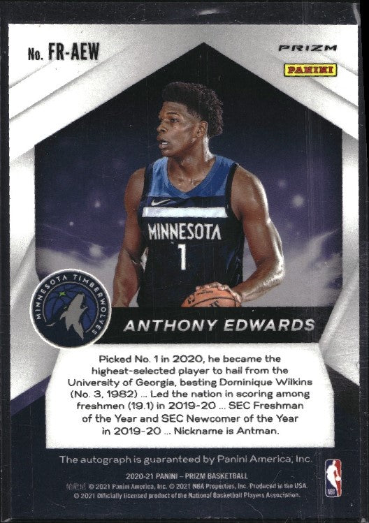 2020-21 Prizm Anthony Edwards Fast Break Rookie Auto Silver Disco 