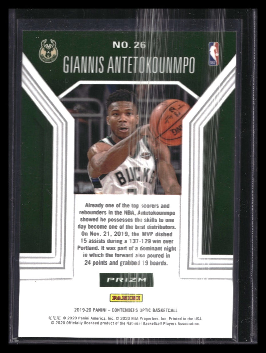 2019-20 Contenders Optic GIANNIS ANTETOKOUNMPO Playing Numbers Game Silver #26