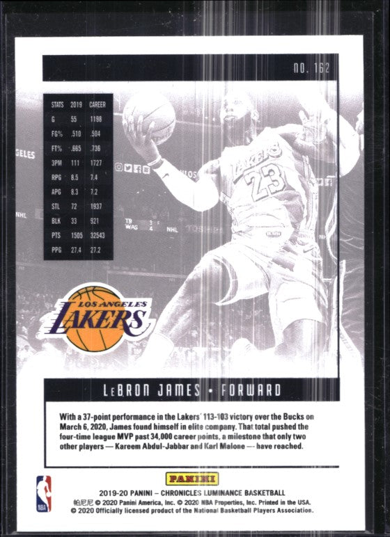 2019-20 Chronicles LEBRON JAMES Luminance Pink #162