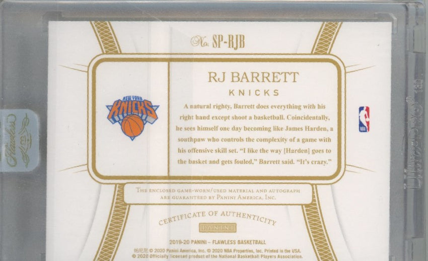2019-20 Flawless Rj Barrett Rookie Patch Auto 8/25