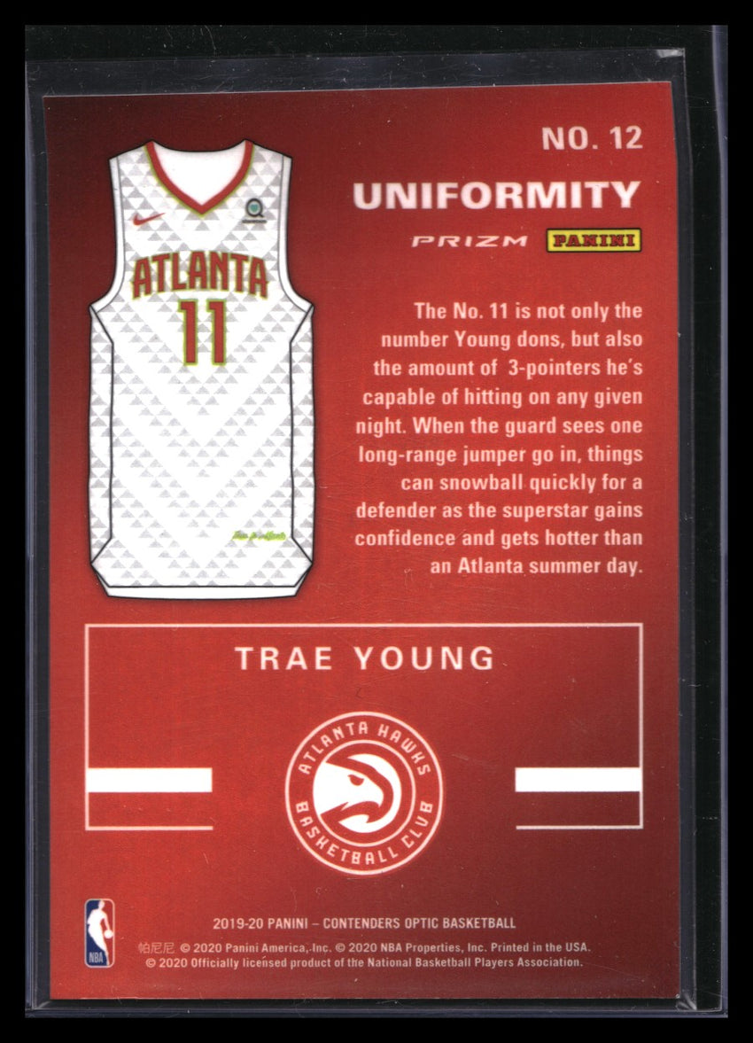 2019-20 Contenders Optic Trae Young Uniformity Blue Ice Prizm No 12