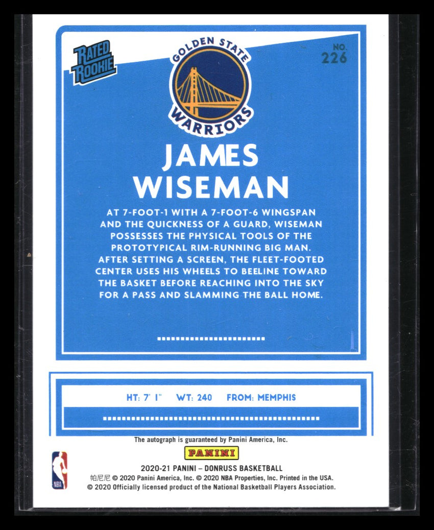 2020-21 Donruss James Wiseman Rated Rookie Signatures Auto Choice No 226 B