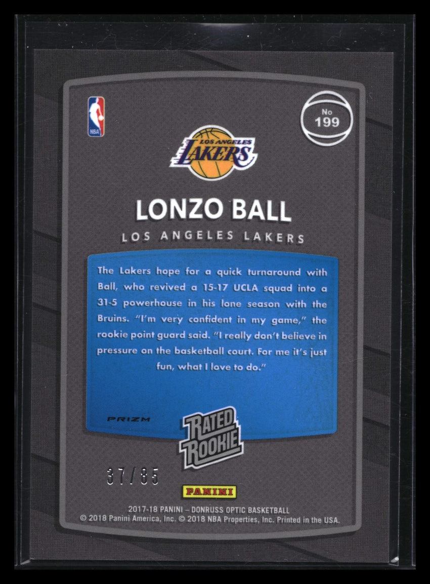 2017-18 Donruss Optic Lonzo Ball Rated Rookie Fast Break Red Disco 37/85