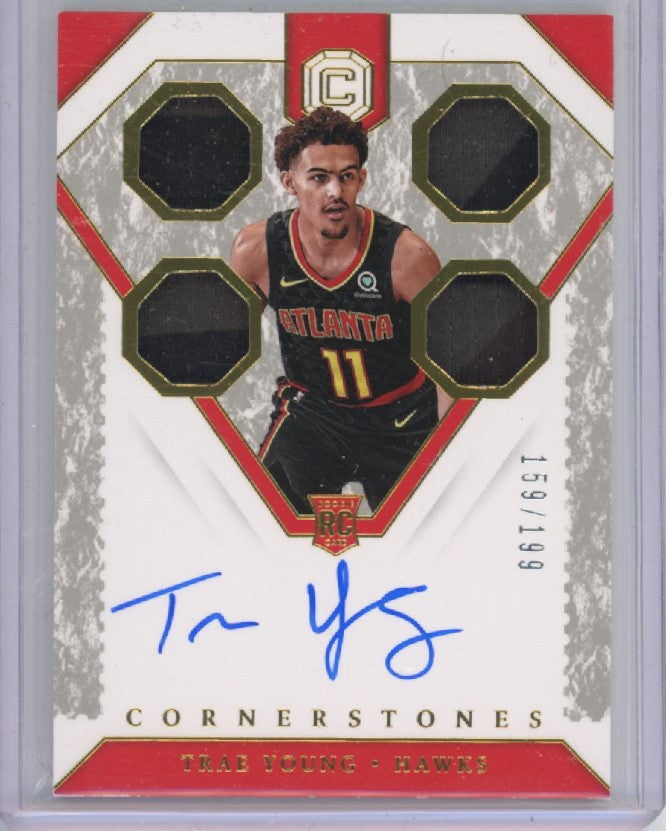 2018-19 Cornerstones Trae Young Quad Rookie Jersey Auto 159/199