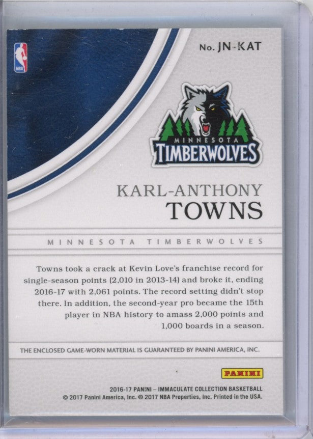 2016-17 Immaculate Karl-anthony Towns Patch Jersey Number Acetate 15/32
