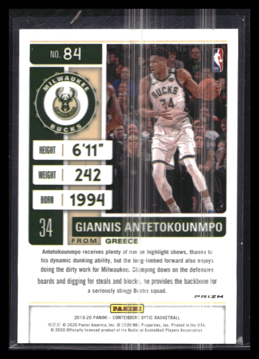 2019-20 Contenders Optic Giannis Antetokounmpo Season Ticket Silver Prizm No 84