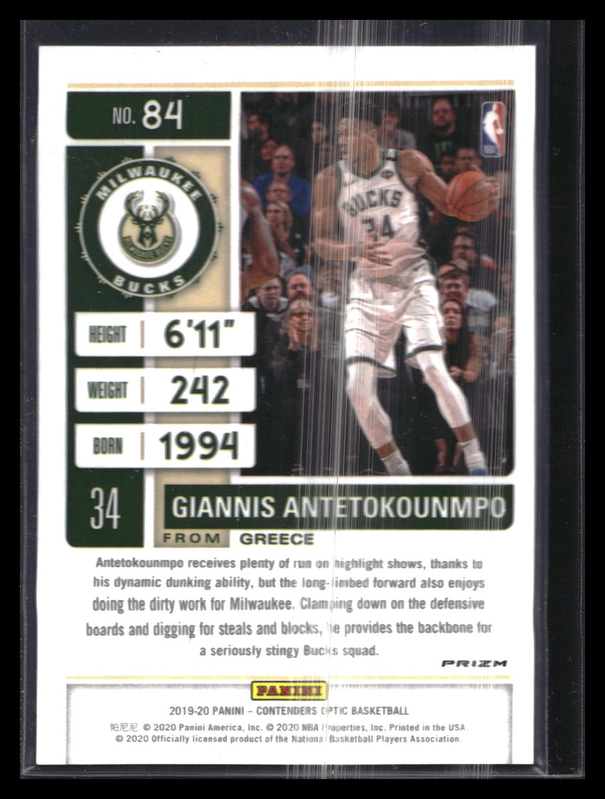 2019-20 Contenders Optic Giannis Antetokounmpo Season Ticket Red No 84